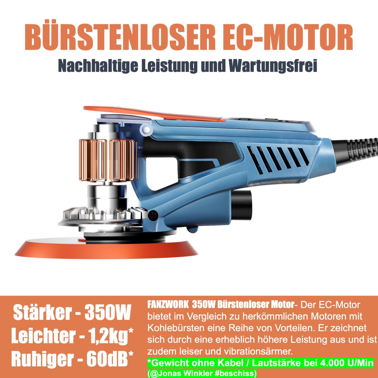 Fanzwork Exzenterschleifer 350W bürstenlosen Motor mit günstig online kaufen