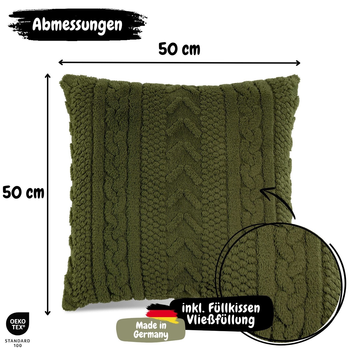 REALLaxx Dekokissen Meran, kuscheliges Sofakissen inkl. Füllung, 50 x 50 cm, Strickoptik