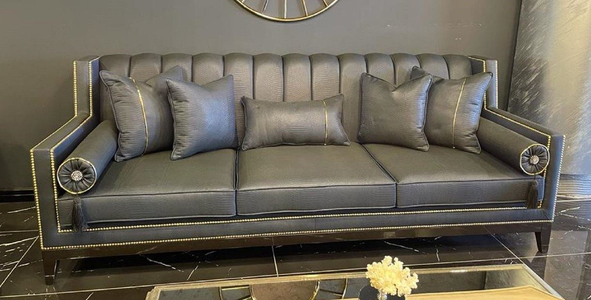 Casa Padrino Sofa Handgefertigtes Deco / Schwarz Grau Deco - Art Wohnzimmer Sofa Möbel Wohnzimmer Art Luxus Luxus Massivholz Sofa 