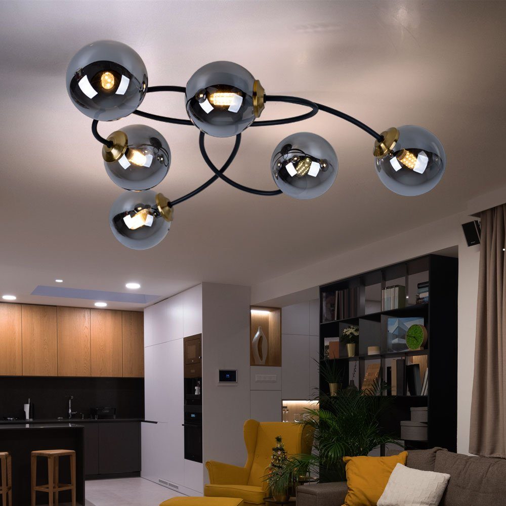 GLOBO LIGHTING Deckenleuchte, Leuchtmittel nicht inklusive, Deckenleuchte 6 Flammig Deckenlampe rauch Glas Kugeln