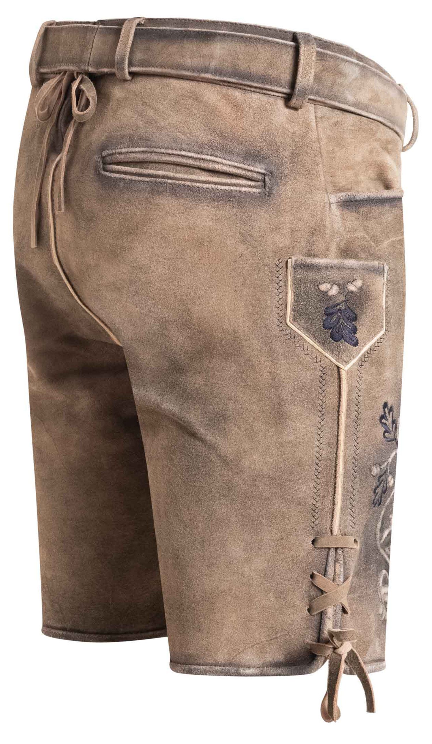 Nübler Trachtenlederhose Lederhose kurz Louis in Grünbraun von Nübler.