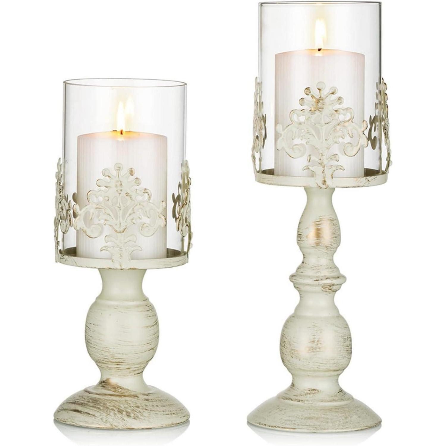 LuxusKollektion Tischkerzenhalter Kerzenständer Eisen Kerzenhalter Lampenschirm Klein und Groß Elfenbein (1 St)