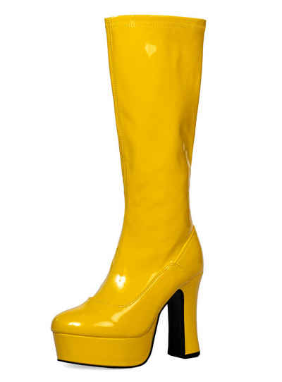 Maskworld Kostüm Plateau Stiefel mit Reißverschluss gelb, Für alle, die es größer, höher und auffälliger wollen: Lackstiefe
