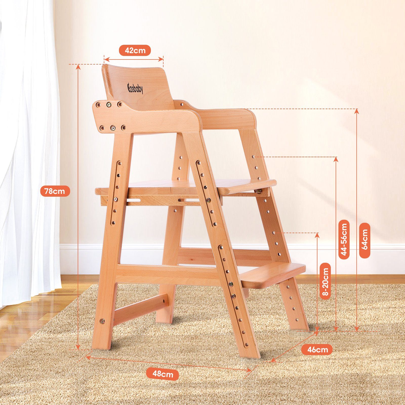 Ezebaby Holzstuhl Mitwachsender Holz Stuhl Kinderstuhl f. kinder ab 2 Jahre günstig online kaufen