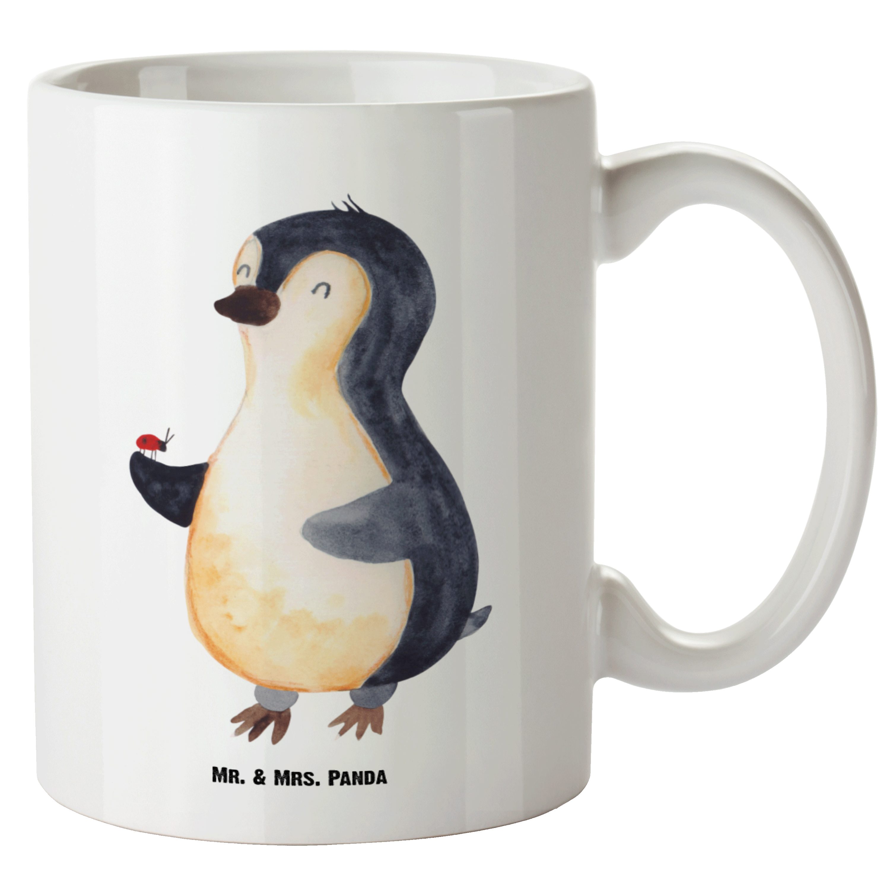 Mr. & Mrs. Panda Tasse Pinguin Marienkäfer - Weiß - Geschenk, Wunder, XL Becher, Glück, Ping, XL Tasse Keramik
