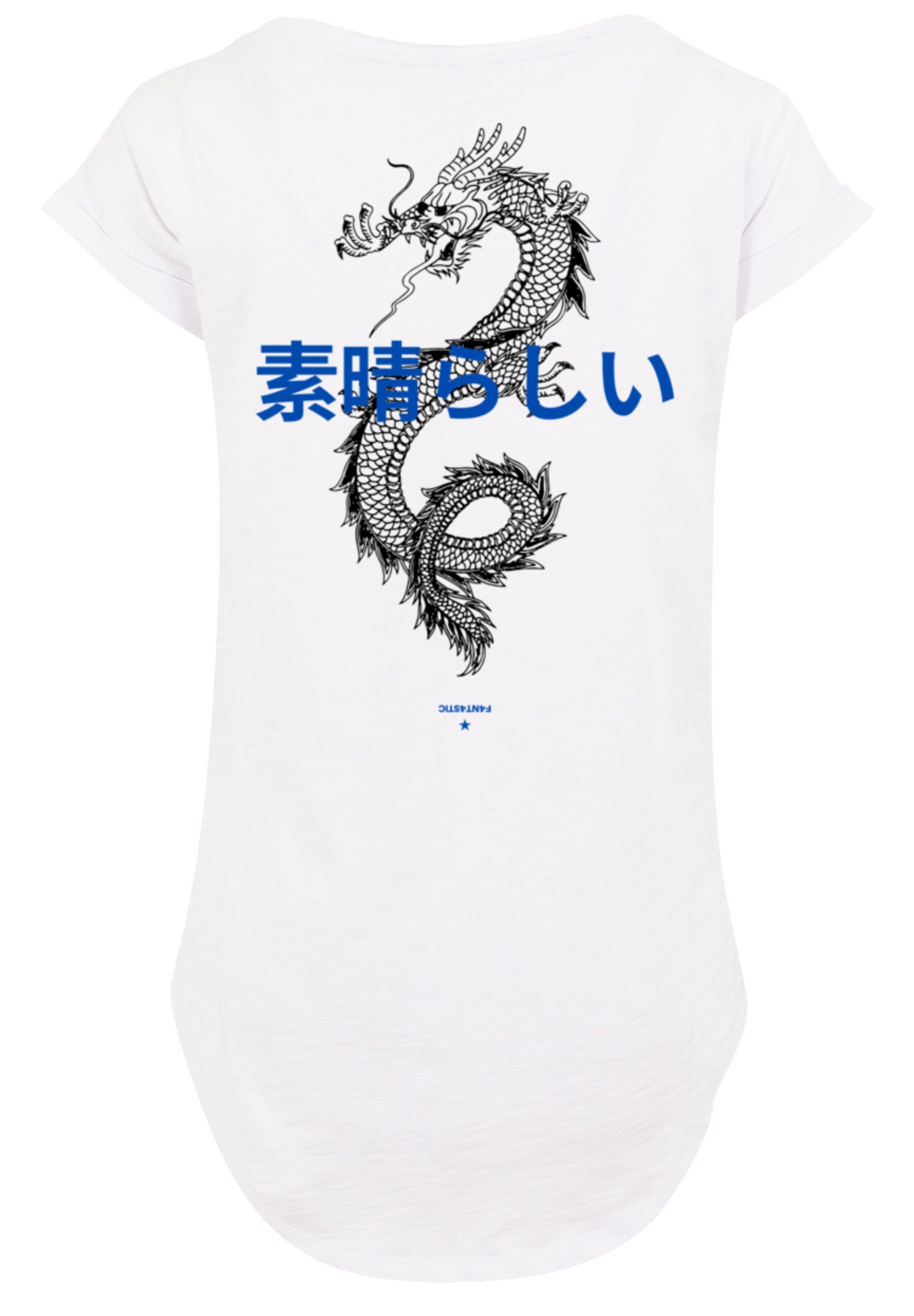Drache T-Shirt lang F4NT4STIC Japan Print, Hinten T-Shirt extra PLUS SIZE Damen geschnittenes Dragon