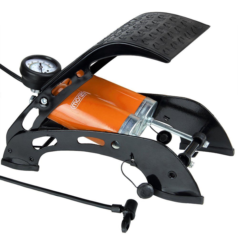 monzana Fußpumpe, Fahrradpumpe Luftpumpe Doppelzylinder Manometer alle Ventile Adapter