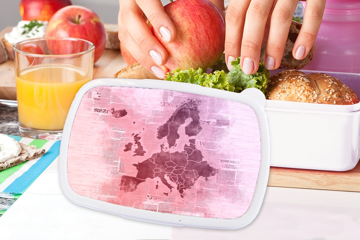 Kinder und Kunststoff, weiß Lunchbox Europa und für von für - - Zeitung Mädchen Brotdose, MuchoWow Erwachsene, Karte Lila, Jungs (2-tlg), Brotbox
