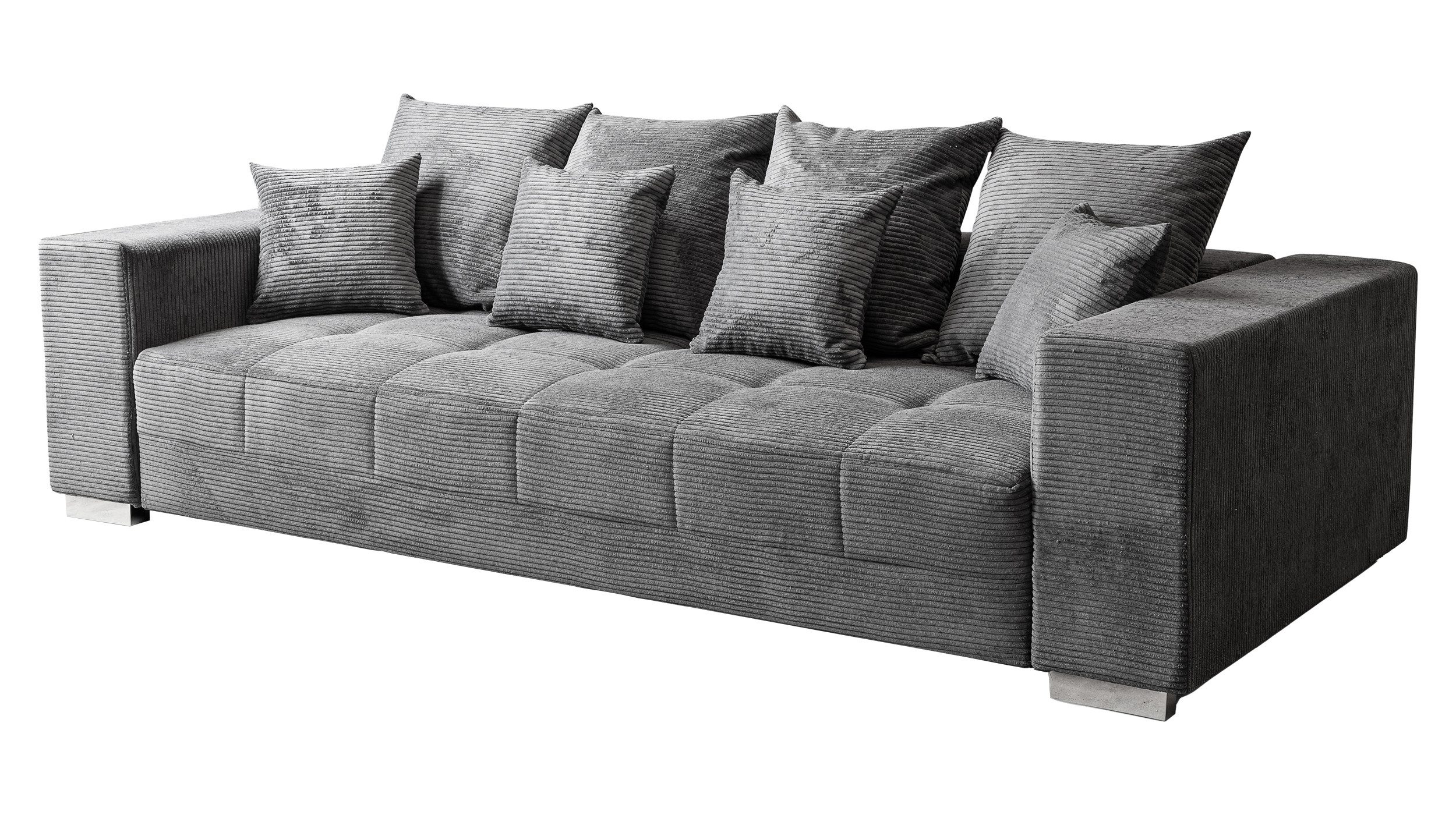 Massivart® Big-Sofa Cord grau oder beige 254 cm / 4-Sitzer Cordsofa / BORNEO, Nosagunterfederung / inklusive Kissen Set