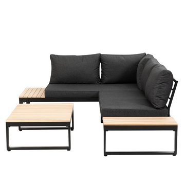 Greemotion Gartenlounge-Set Greemotion Lounge-Set Rio, mit Teakholz-Teilen Schwarz Holz, (Gartenmöbel-Set aus Aluminium & Akazienholz FSC, 3-tlg)