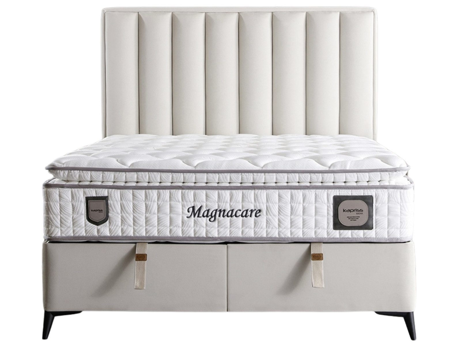 Villa Мебель Boxspringbett Magnecare Creme (Bett, Bett), XXL-Bettkasten mit Gasdruckfedern  mühelos & geräumig