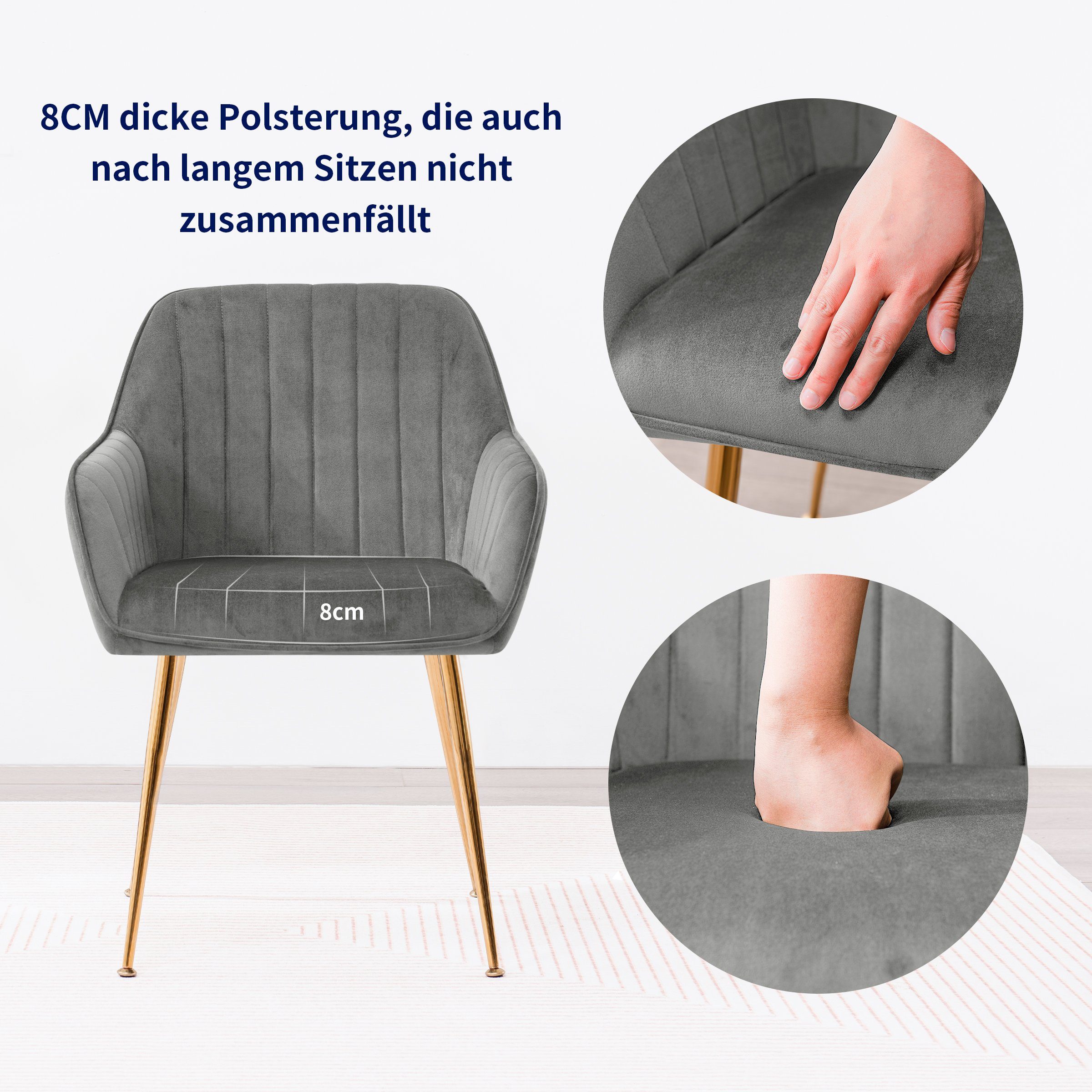 aus Esszimmerstuhl Sessel 2er Ständer mit Metall SUBRTEX Schwammpolster, Set, Grau Rückenlehne,