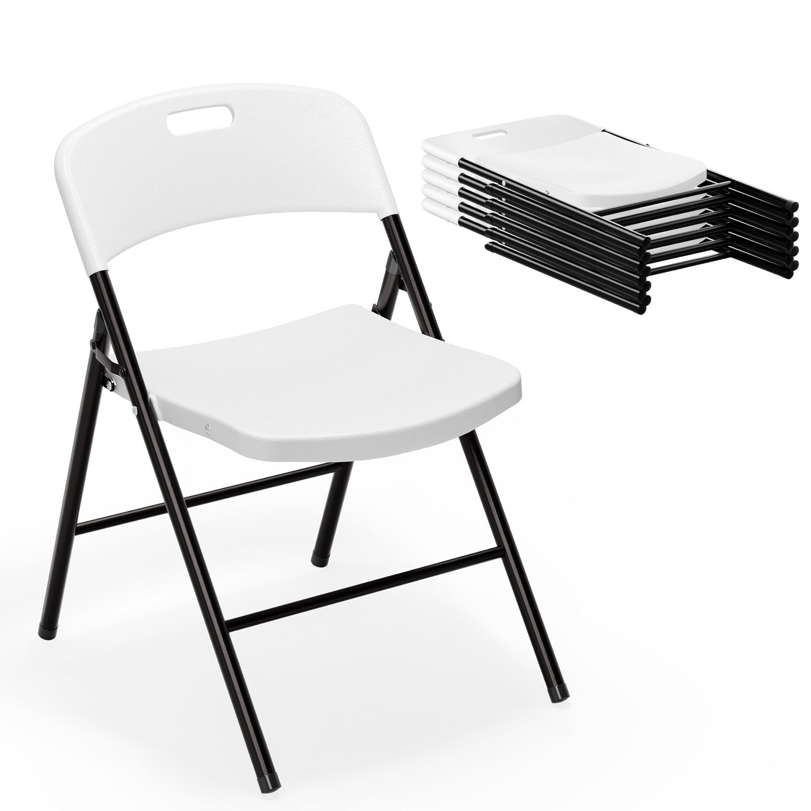 VINGLI Klappstuhl 2er/4er/6er Set aus Kunststoff & Metallrahmen, Spritzguss, bis 158 kg (6 St), Tragbare Gartenstühle für Partys, Camping, Schule & Büro, Weiß/Schwarz