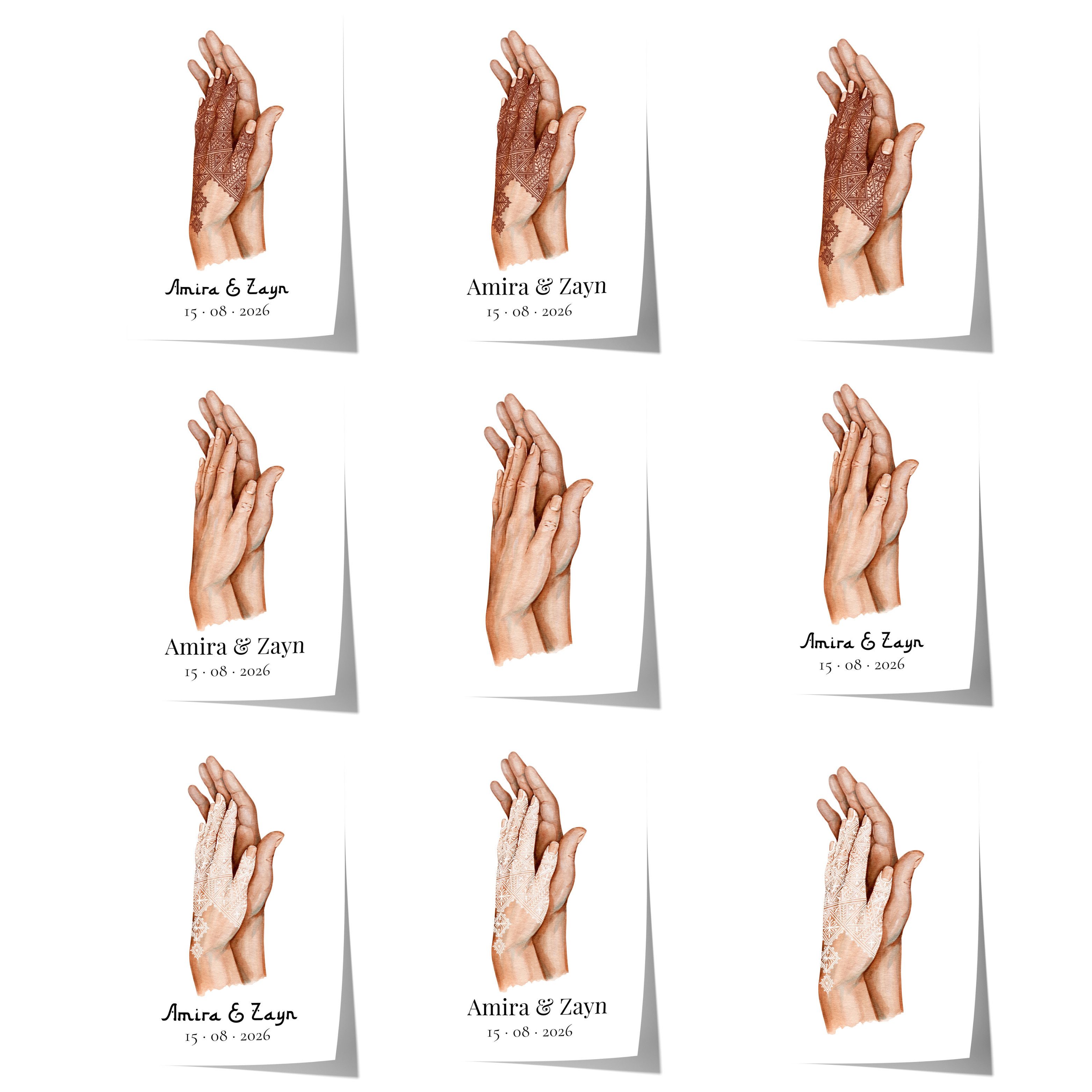 JUSTGOODMOOD Poster Henna Hochzeit Personalisiert Hände Minimal Aquarell Paar Namen Datum, G (1 St)