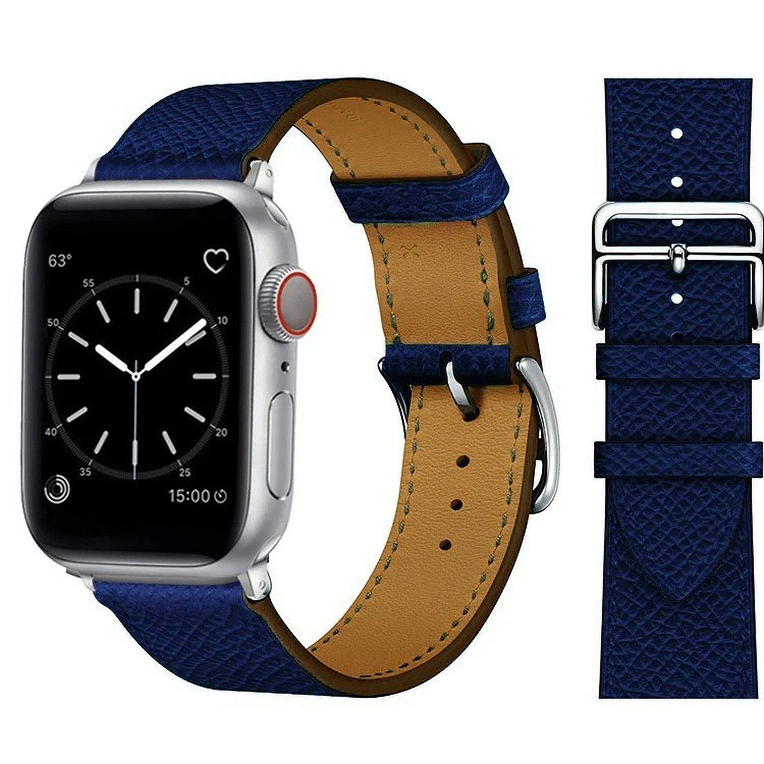 Widmann-Shop Smartwatch-Armband Kunstleder Band für Apple Watch 38/40mm 42/44mm 45mm 49mm Series 9 8 7, atmungsaktives Kunstleder Royal Blue | Uhrenarmbänder