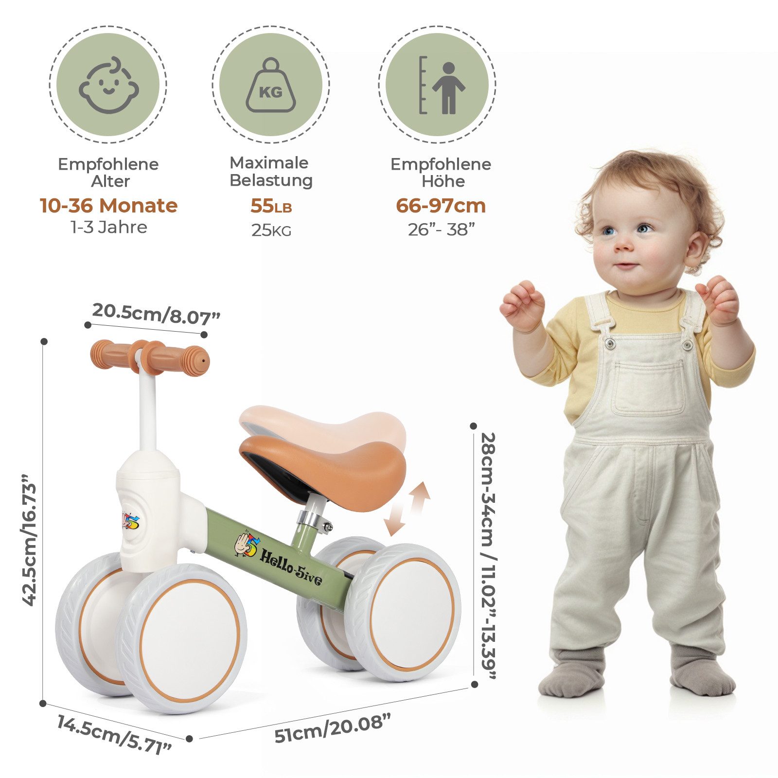 H.yeed Laufrad Kinder Laufrad ab 1 Jahr, Spielzeug für 12-36 Monate Baby, Baby Laufrad mit 4 Rädern, Geburtstag Geschenk