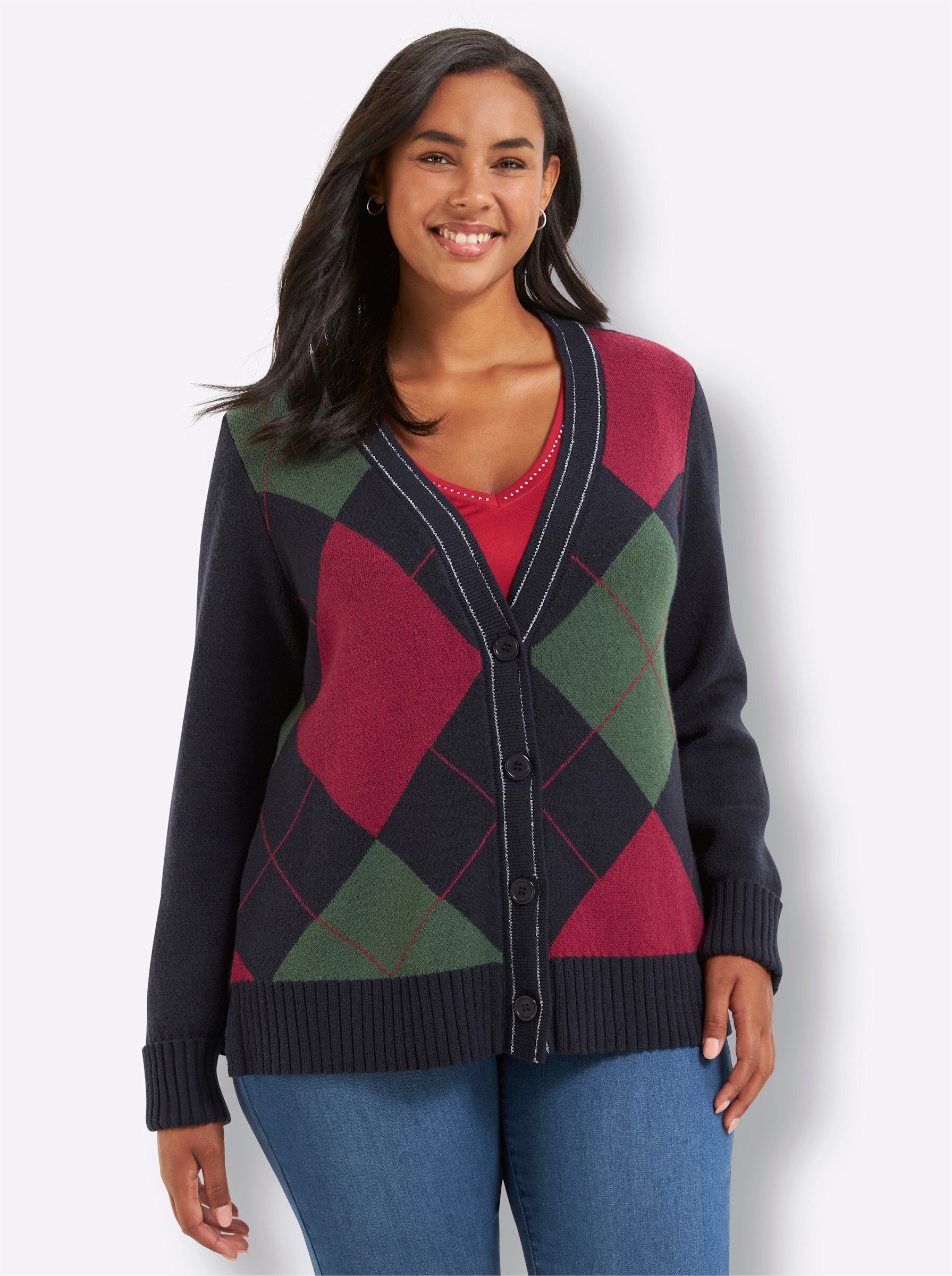Sheego Strickjacke Strickjacke Langarm Jacquard