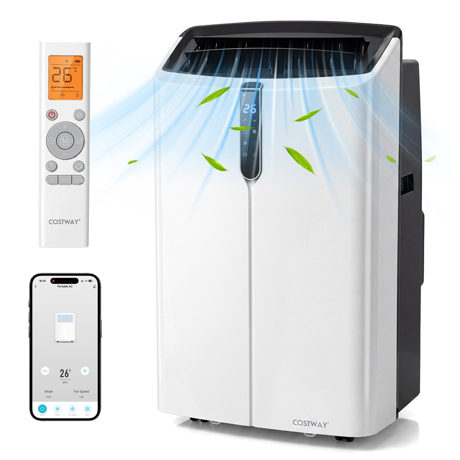 COSTWAY 4-in-1-Klimagerät, 14000BTU, mit Abluftschlauch & Wifi, bis 70 m²