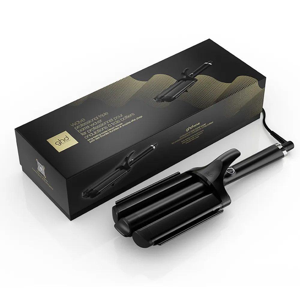 GHD Glätteisen ghd Wave Triple Barrel Schwarz – Welleneisen für Beach Waves Titanium-Keramik-Beschichtung, Wave Lockenstab