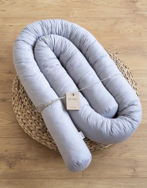 Loolay Nestchenschlange 100% GRAU Baumwolle Multifunktion PREMIUM Bettschlange Stoffschlange, (Bettumrandung Krabbeldecke Babybett Umrandung Schlange Bett Kopfschutz, Zierkissen Bettrolle Dekokissen Zugluftstopper - Super GESCHENK), LOOLAY® - 100% Europäische Stoffe und Kleinserien-Nähen!