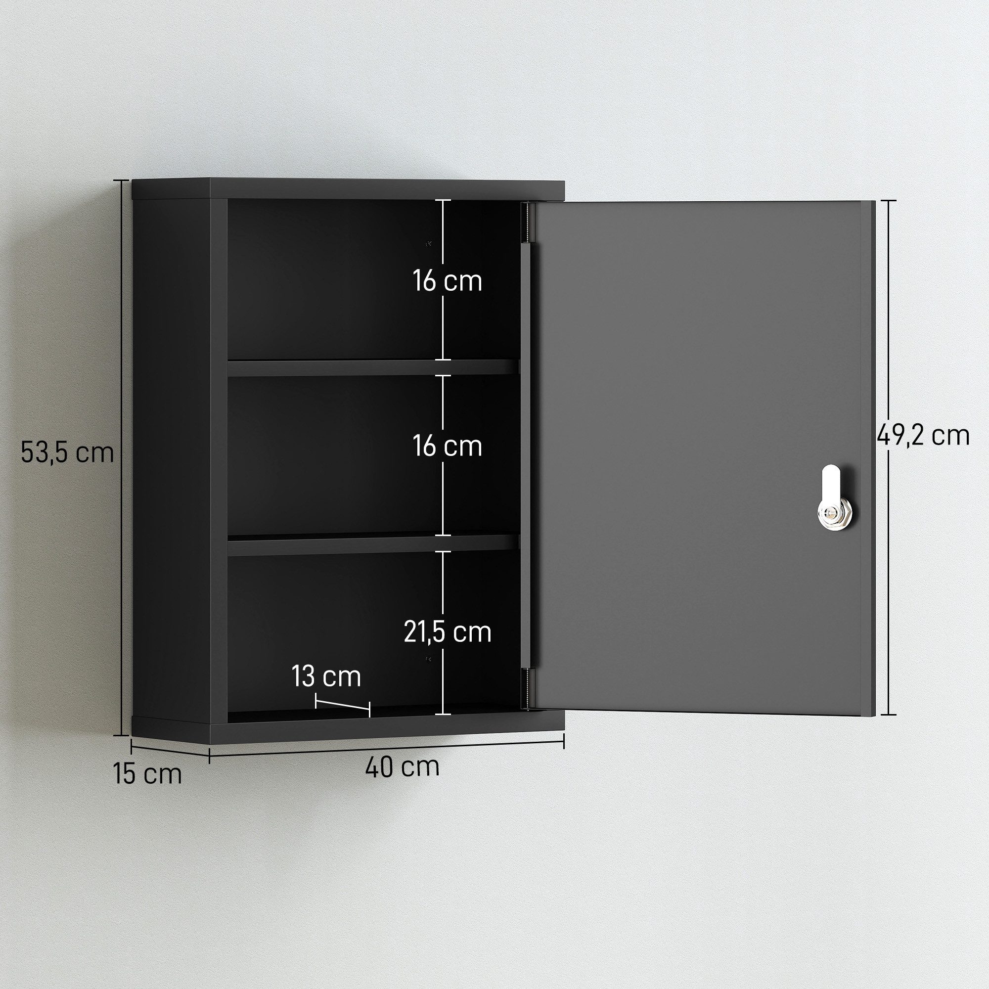 Kleankin Medizinschrank Apothekerschrank, Medikamentenschrank, mit 2 Schlüsseln, Stahl (Set, 1-St., Erste Hilfe Schrank) abschließbar, wandmontage, 3 Fach