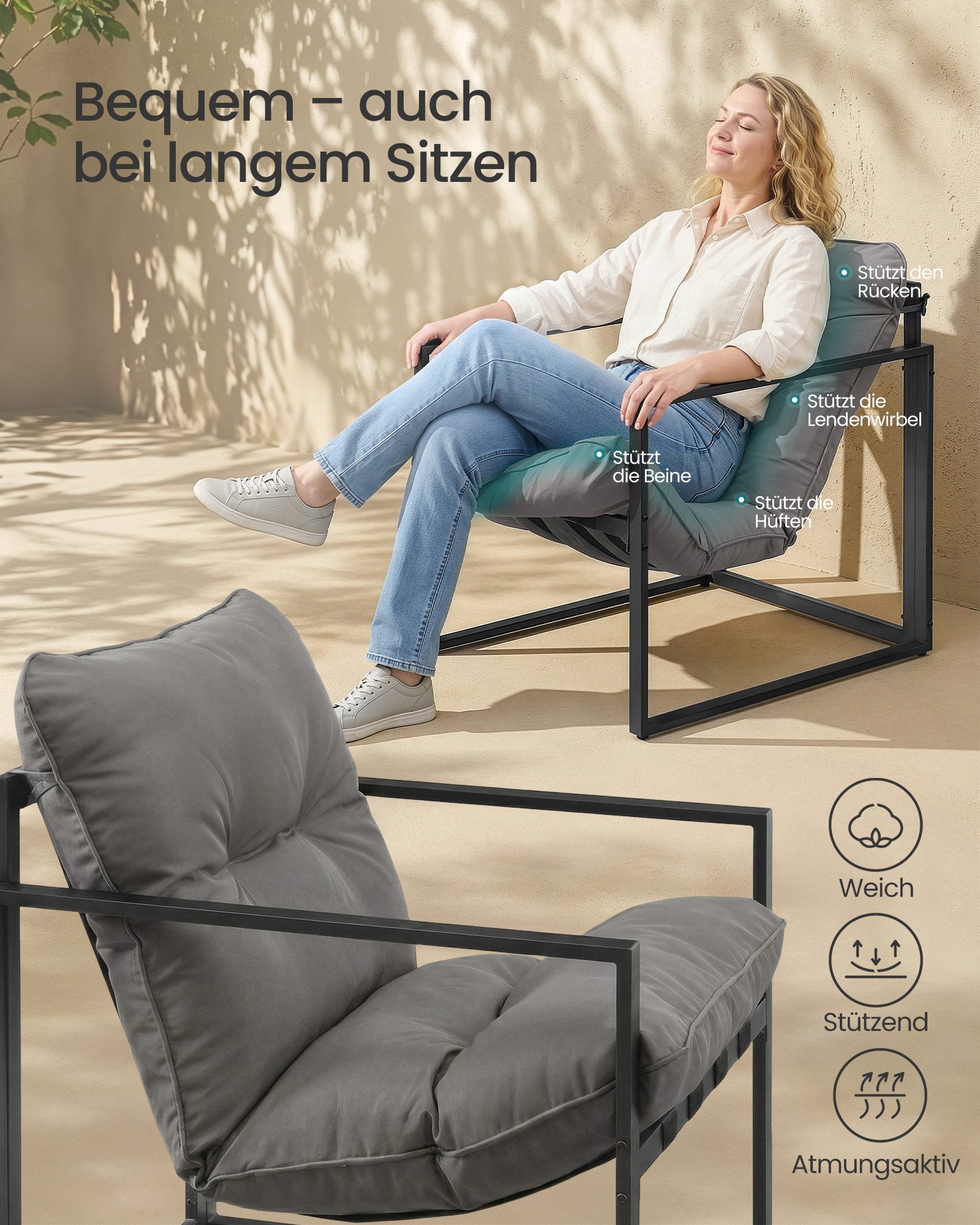 SONGMICS Gartenlounge-Set, Balkonmöbel Set, 3-teilig, Garten Sitzgruppe mit 2 Stühlen