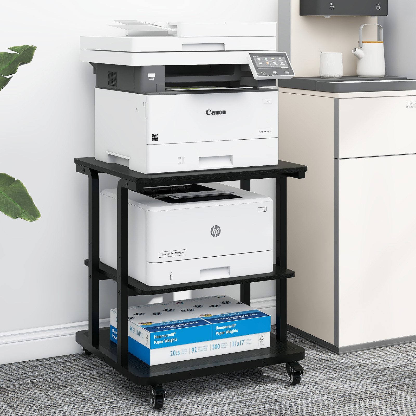 PUNCIA Druckertisch mit 3 Ebenen, Druckerständer mit Rollen – Mobiler Druckerwagen (1-St), Stabiler Mehrzwecktisch mit verstellbarer Etage, 60 × 50 × 67 cm