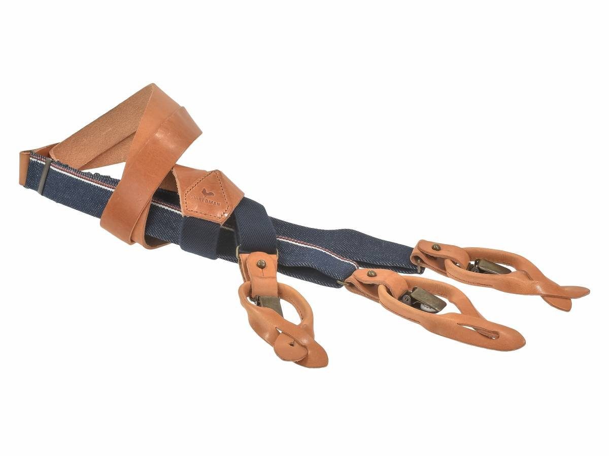 Sir Redman Hosenträger "Candiani" Blue Legacy Holländer Y-Form Leder, 25mm Trägerbreite, 130cm lang, Herren, braun