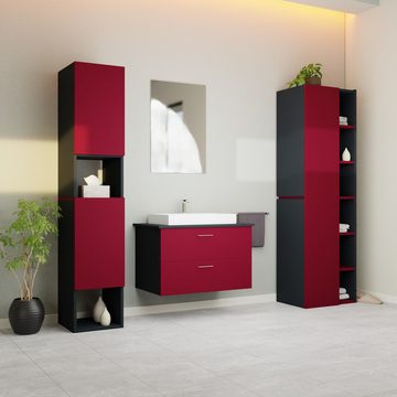 GARLIVO Badezimmer-Set Badezimmerschrank GLC1, hängend, stehend, Rot, Hochschrank, Breite 50cm