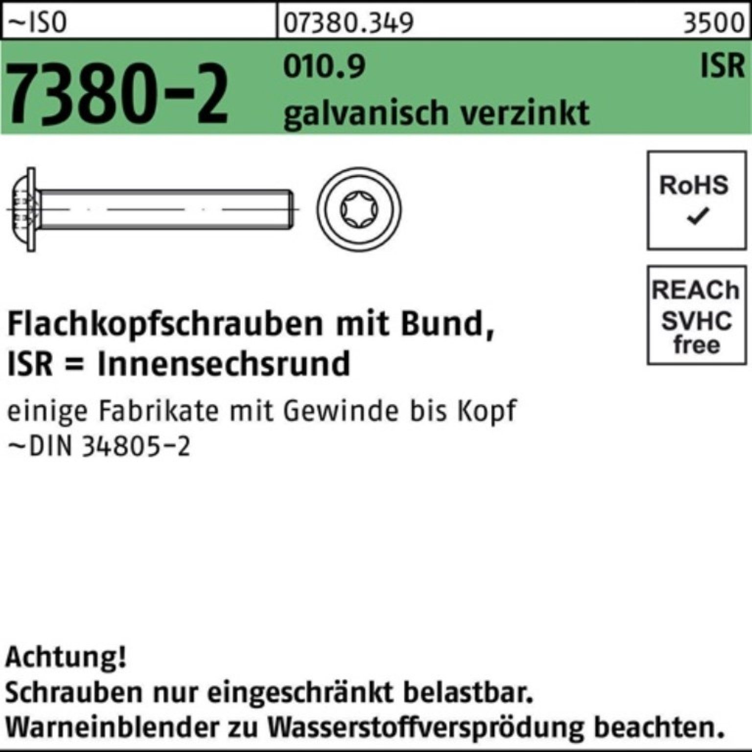 Reyher Schraube 500er M5x16-T25 Flachkopfschraube 10.9 Pack galv.v ISO Bund/ISR 7380-2