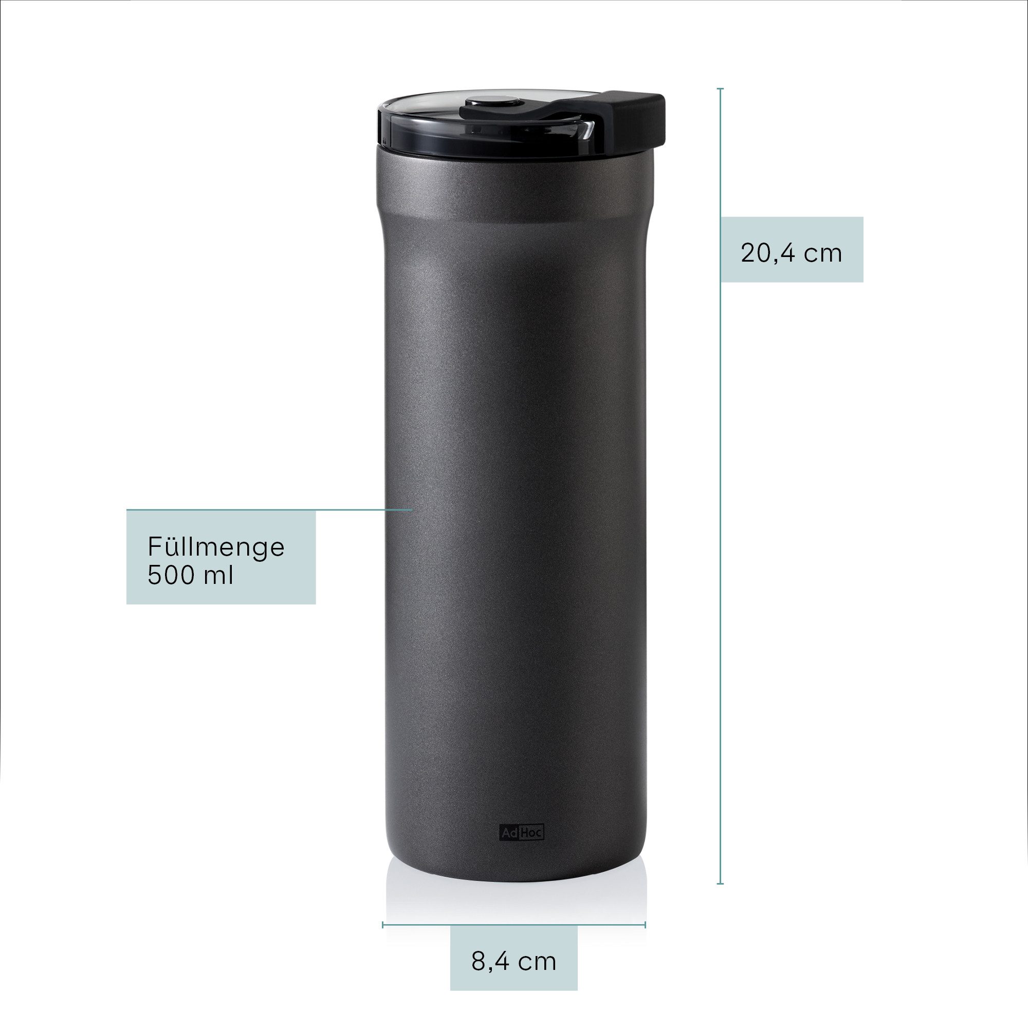 AdHoc Thermobecher Pulse, 1-tlg., Edelstahlgehäuse, Kunststoffdeckel, hält Getränke zuverlässig bis zu 10 Stunden heiß und 12 Stunden kalt