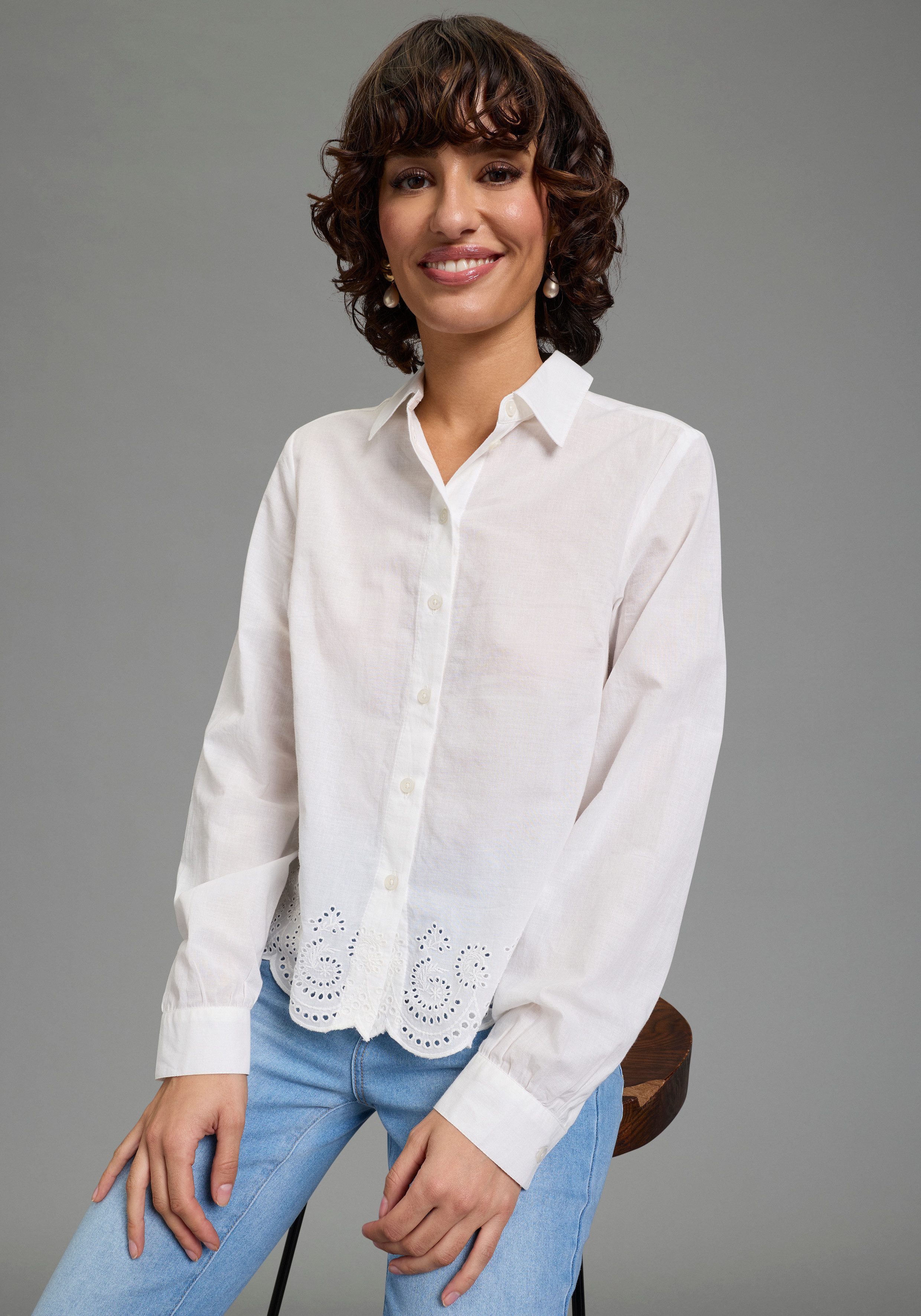 Laura Scott Hemdbluse unifarbene Bluse, mit Knöpfen, aus Baumwolle günstig online kaufen