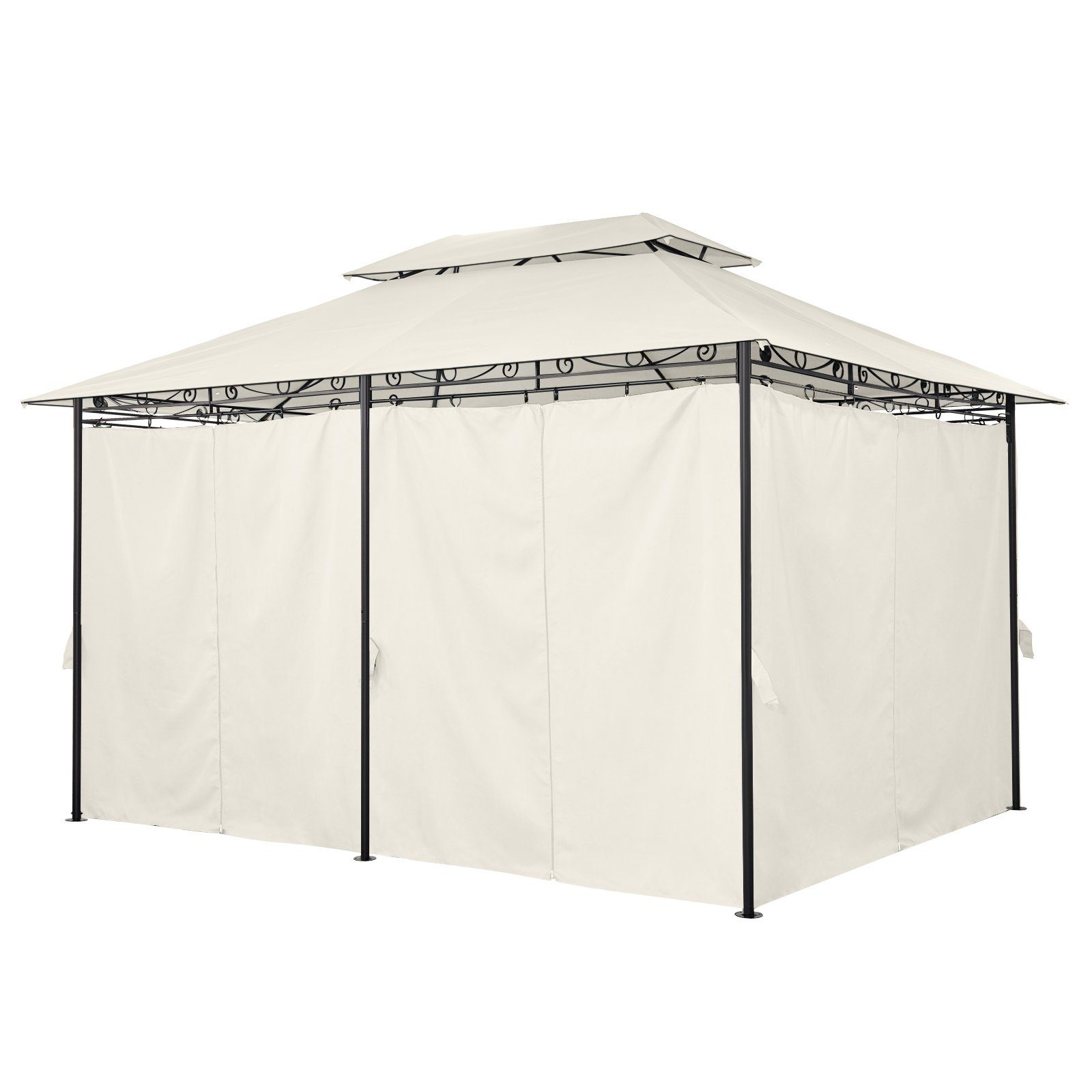 Mondeer Pavillon Gartenpavillon, mit 6 Seitenteilen Vorhänge Metallrahmen Dachplane, 300 x 400cm, Beige