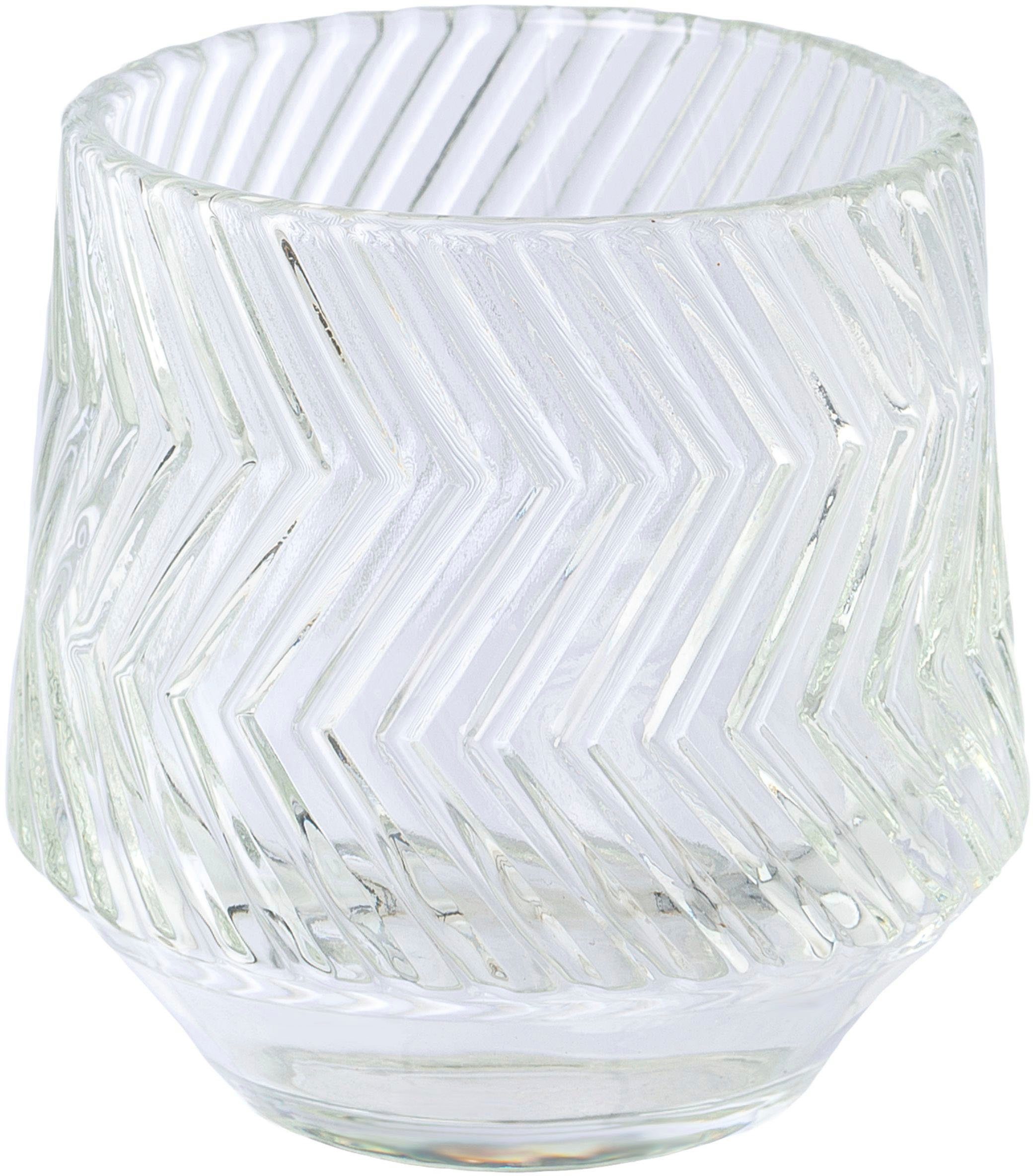 Creativ home Windlicht Kerzenhalter Glas, St), Relief 5 Teelichthalter geschliffener Oberfläche aus (Set, mit