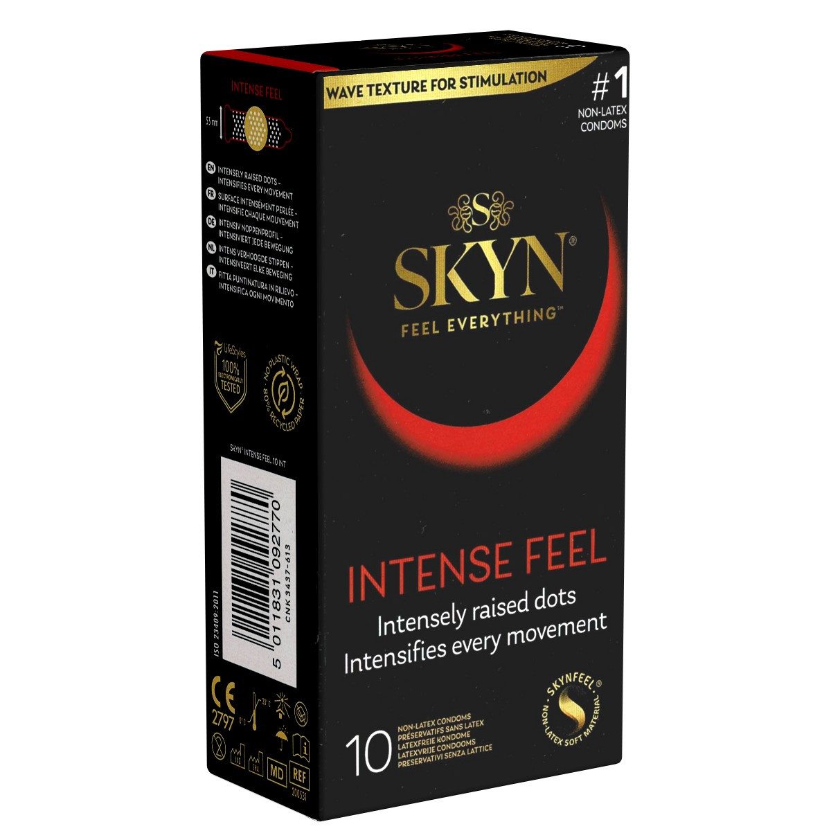 SKYN Kondome Intense (Intensly Raised Dots) mit Noppen, Packung mit, 10 St., hypoallergene Kondome, ideal für Latexallergiker, genoppte latexfreie Kondome aus Sensoprène™
