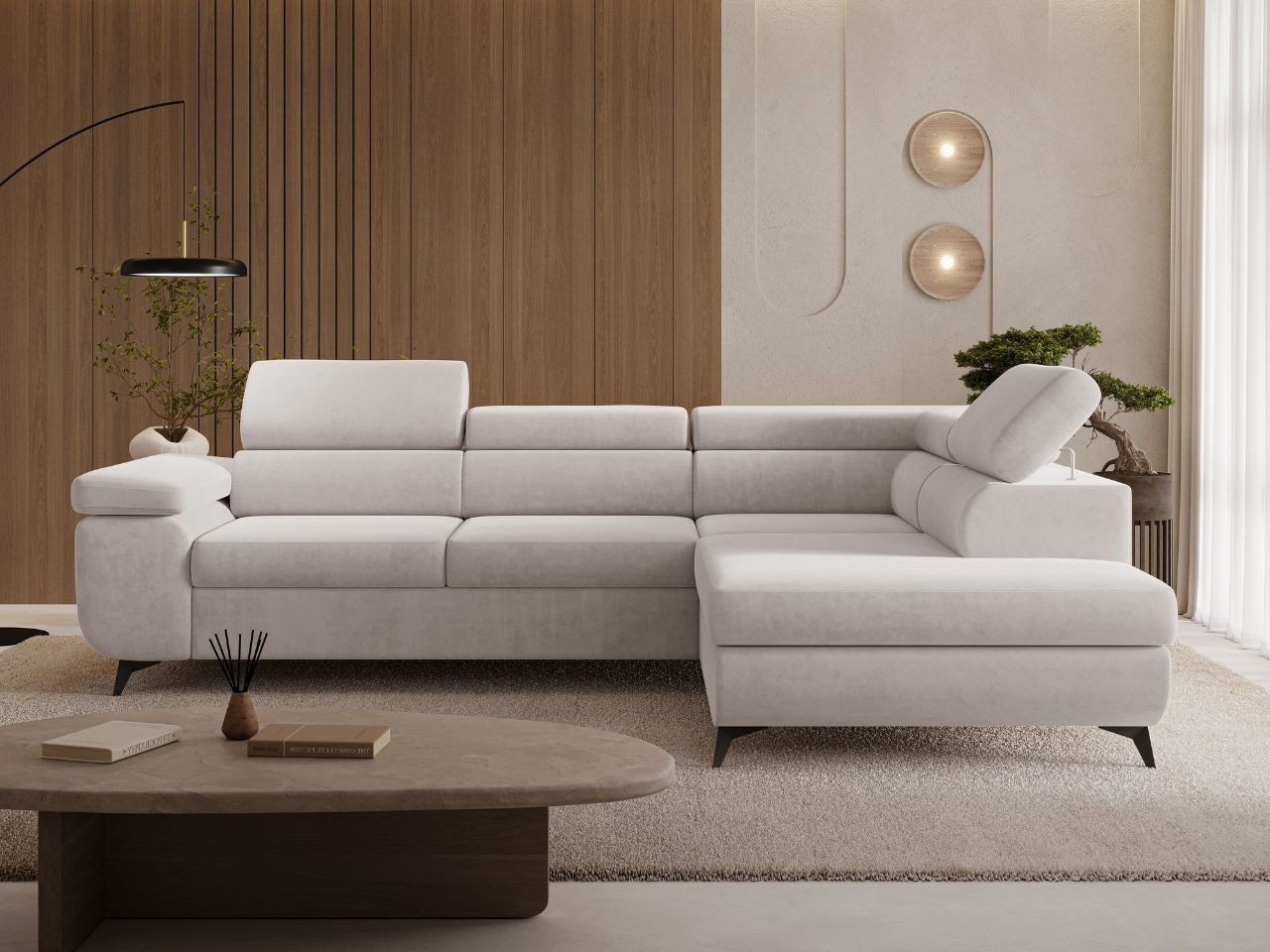 GrainGold Ecksofa L-Form Argon L, Set, Wellenfederkern, Bettkasten, Verstellbare Kopfstützen, Schlaffunktion