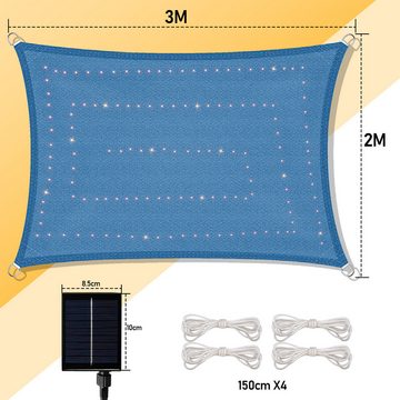 Clanmacy Sonnensegel LED Sonnensegel Rechteck mit Kit Schattensegel UV-Schutz Sonnenschutz