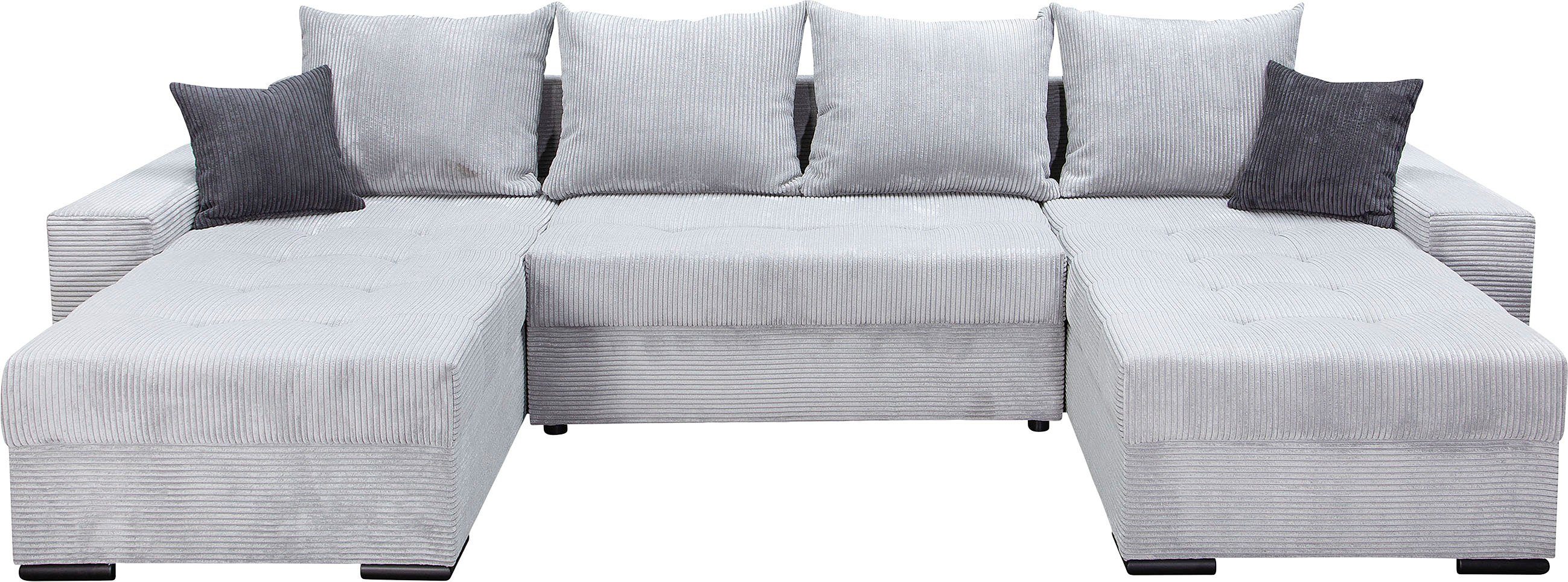 COLLECTION AB Wohnlandschaft Josy XL U-Form, B: 313 cm in Cord, Cord-Mix, Bettfunktion, Bettkasten & 2 Zierkissen, Federkern
