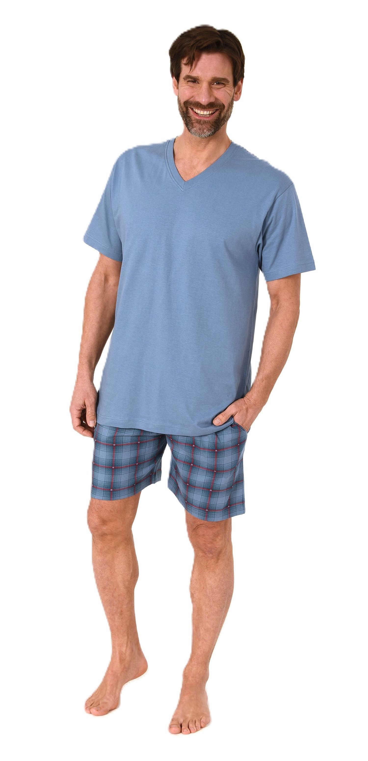 Normann Pyjama Normann Herren kurzarm Schlafanzug Shorty mit karierter Hose günstig online kaufen