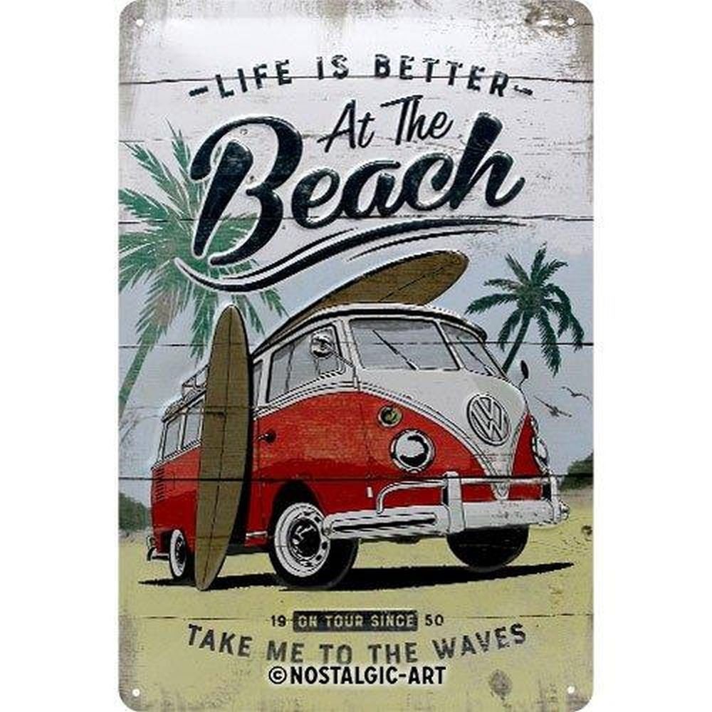 Metallschild Blechschild 20 x 30cm - Volkswagen - VW Bulli Beach