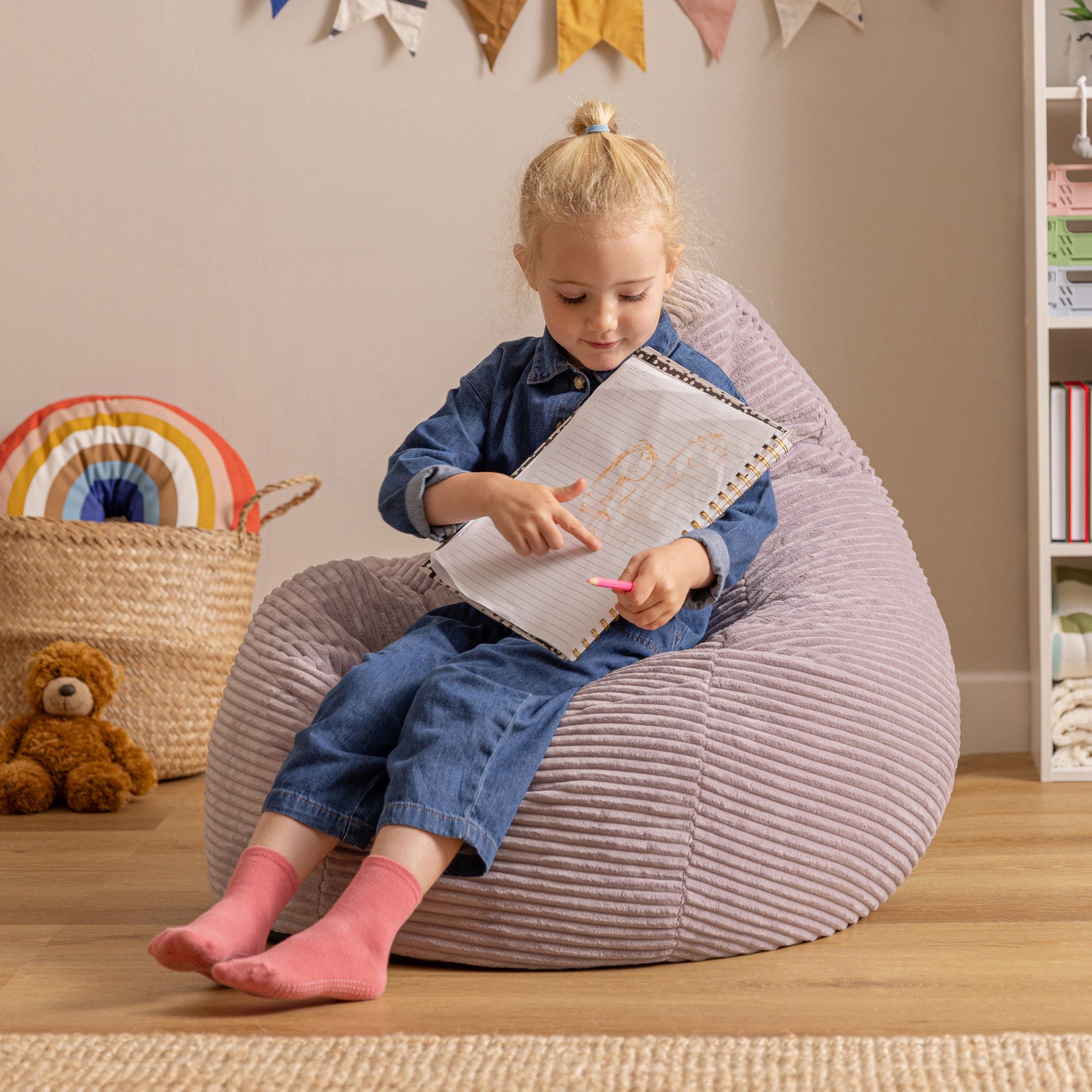 icon Sitzsack Kinder Sessel aus Cord Flauschig „Dalton", 69x59x65cm, Made in Germany, für Kinderzimmer, mit Füllung