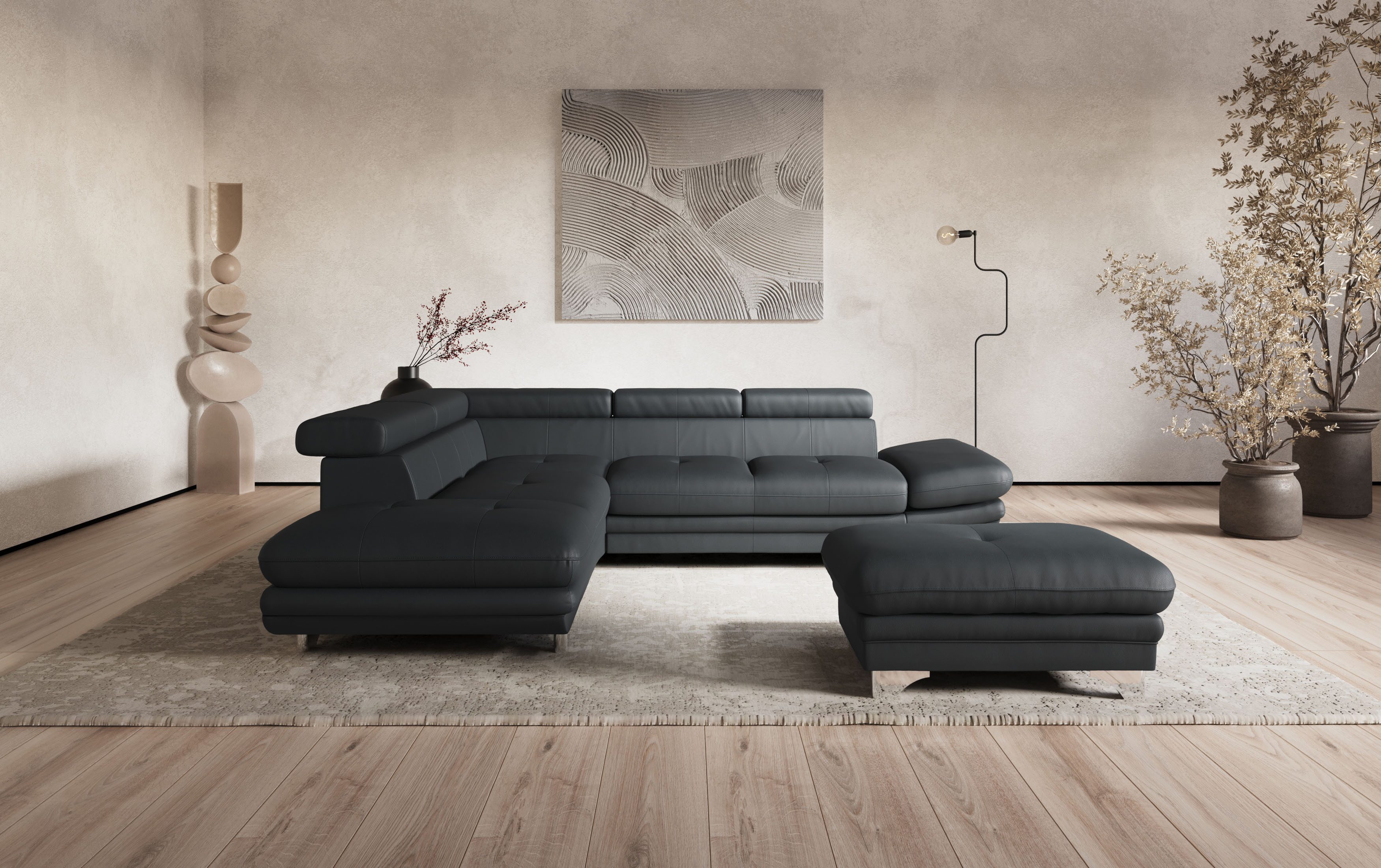 COTTA Ecksofa Enterprise L-Form, mit Arm- & Kopfteilverstellung, wahlweise mit Bettfunktion