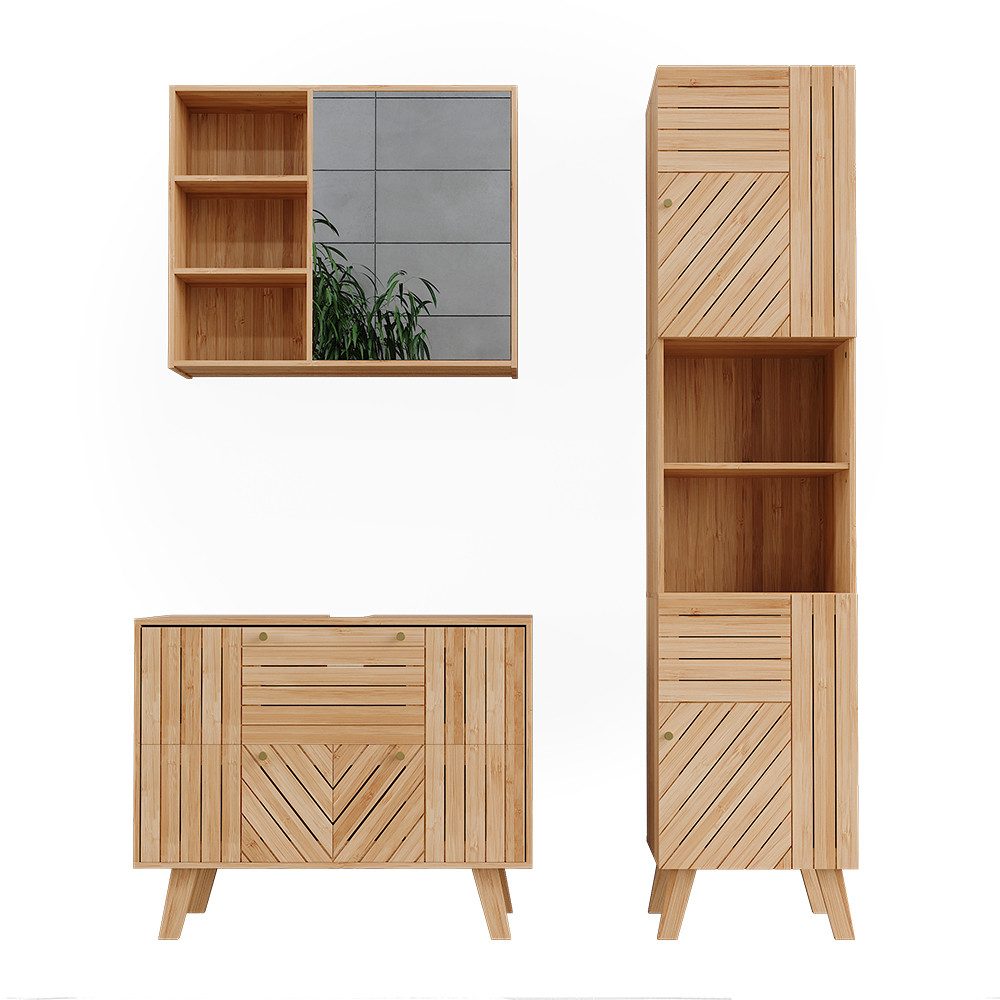 Vicco Badmöbel-Set Lucie, Bambus, 3-teilig, (3-St., 3er Set)