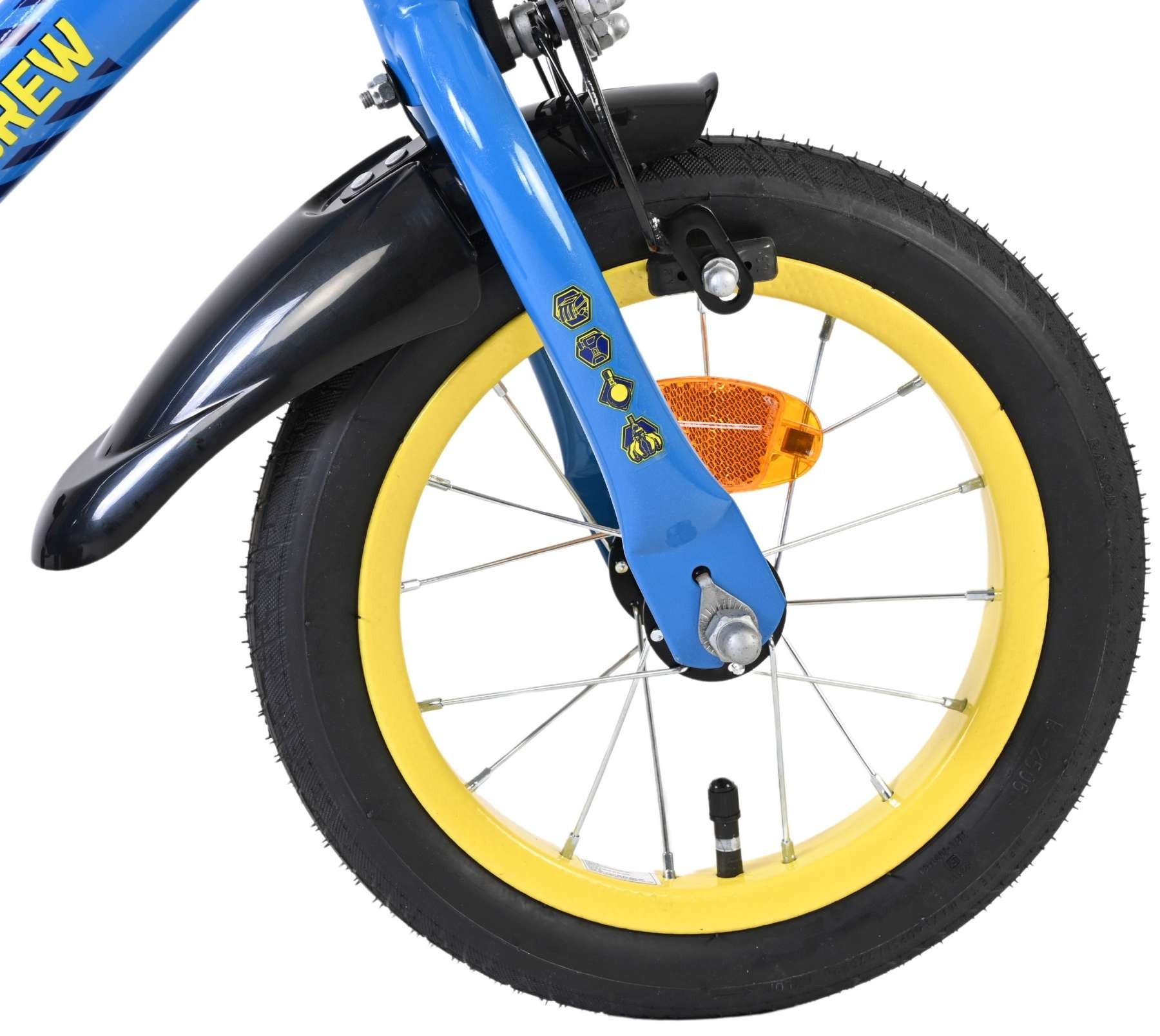 Volare Kinderfahrrad Rubble & Crew - 12 Zoll Jungen Blau mit Luftreifen und Stützrädern, Abnehmbares Rubble-Lenkerschild, Geschlossener Kettenschutz