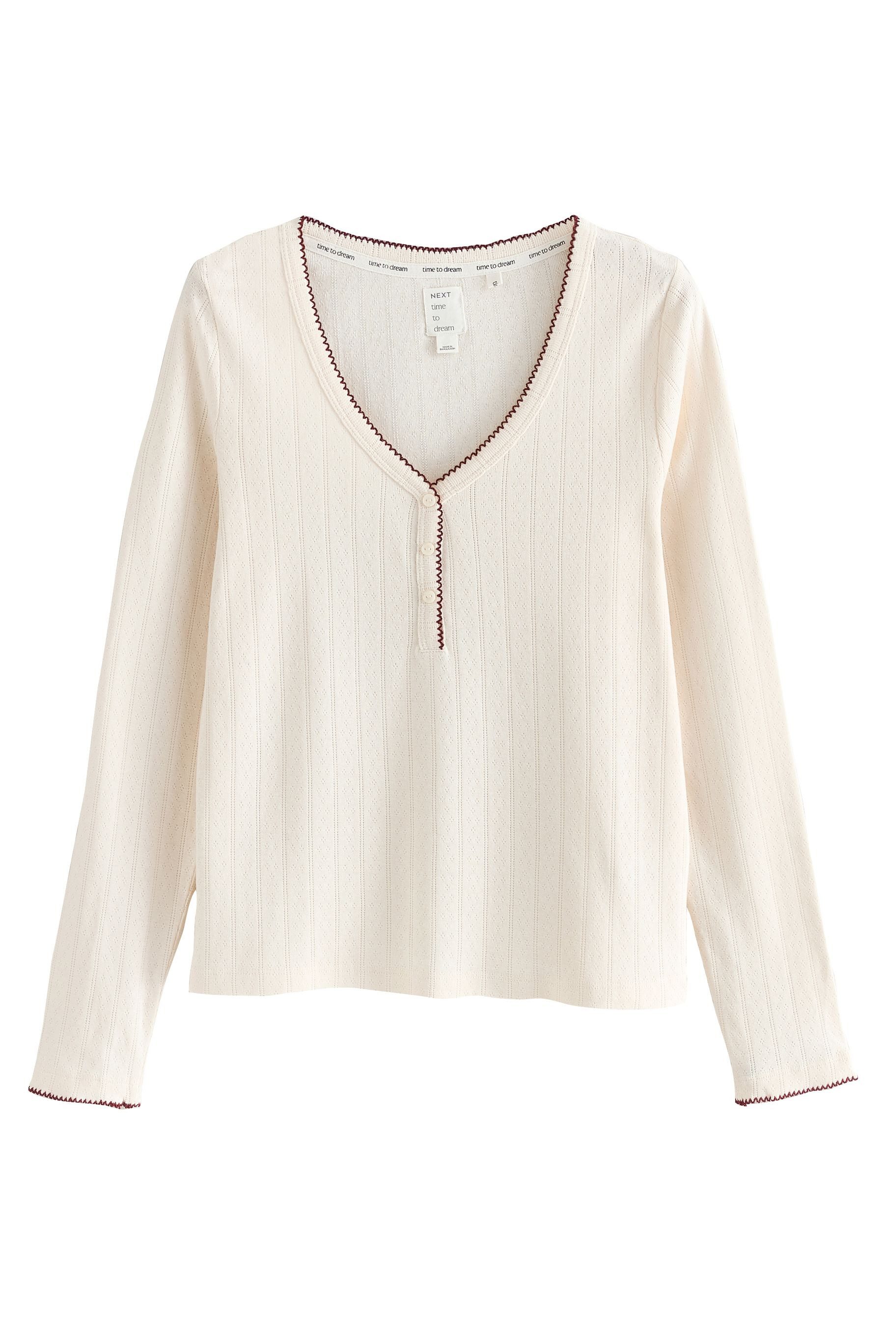Next Pyjama Langarm-Schlafanzug mit Pointelle-Stickerei (2 günstig online kaufen