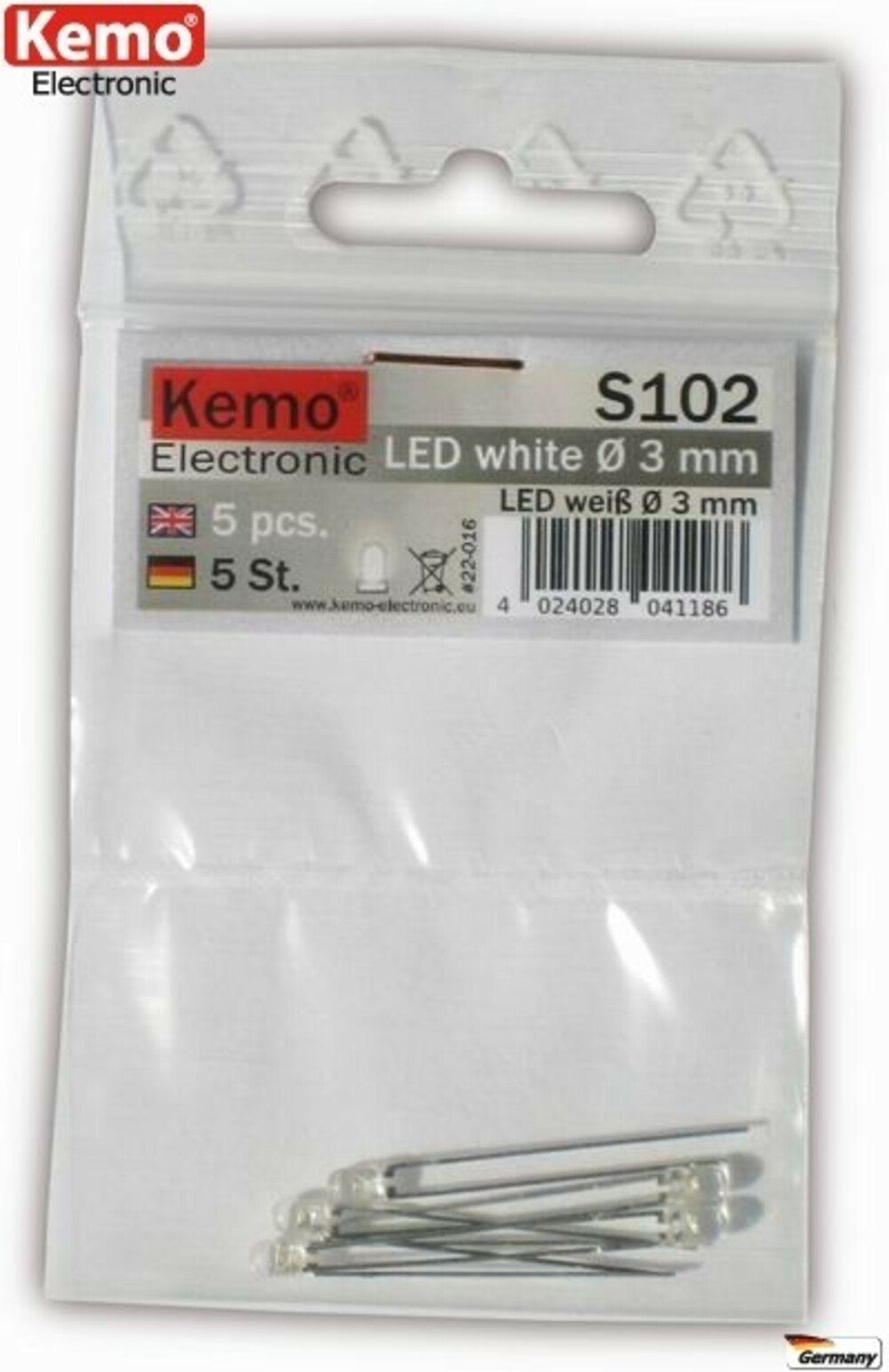 Kemo Modellbausatz LED weiß Ø 3mm 5 Stück