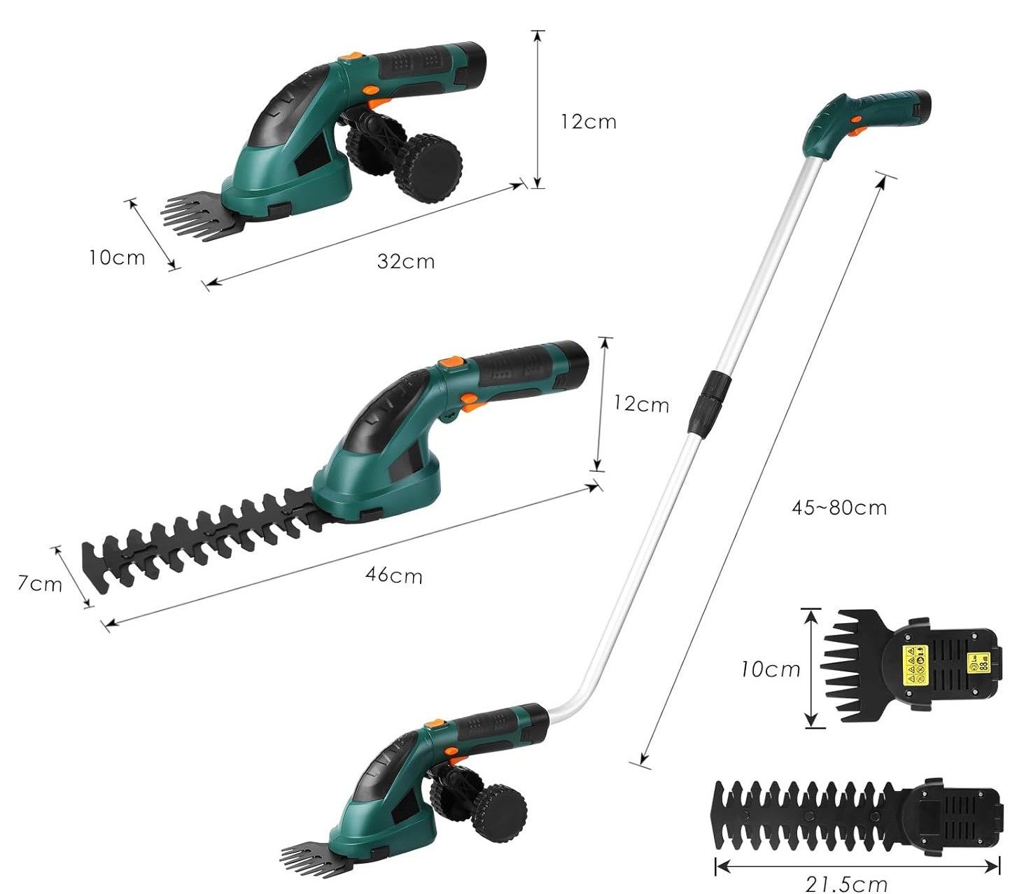 TLGREEN Akku-Grasschere 2 in 1 Handheckenschere mit Teleskopstiel,Akku 7,2V 2000mAh