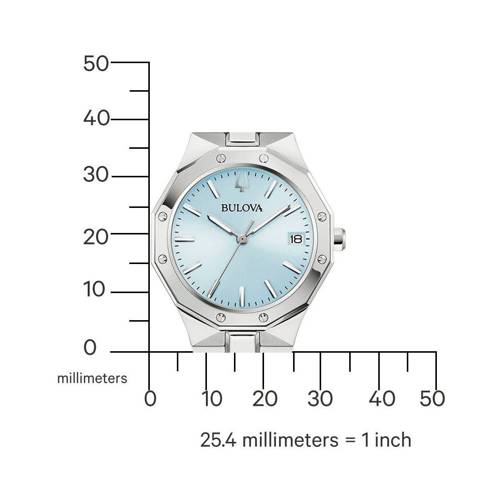 Bulova Quarzuhr 96M169, Armbanduhr, Damenuhr, Edelstahlarmband, analog, Tag