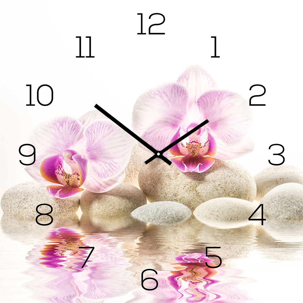 30x30cm Wanduhr Levandeo® Orchidee Rosa Alu-Dibond Alubild Uhr FengShui) (Wanduhr