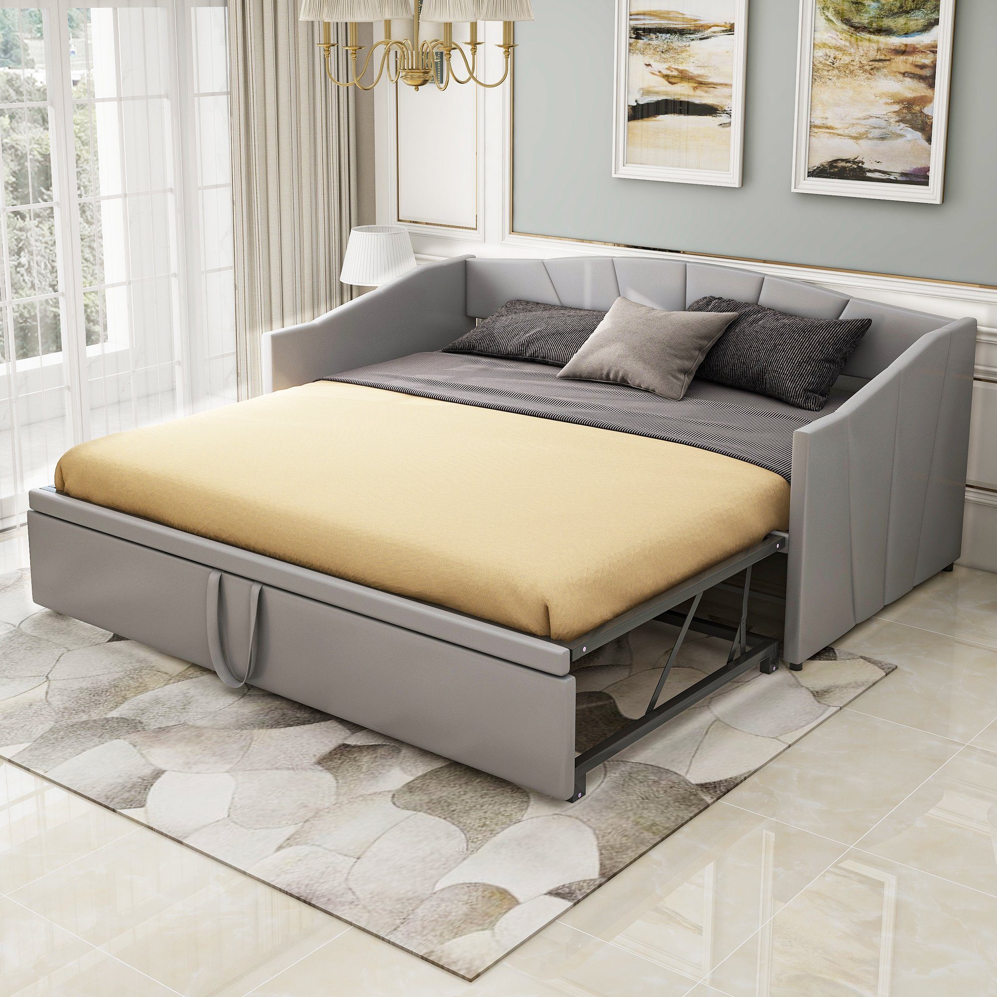 HAUSS SPOLE Polsterbett Tagesbett Polsterbett Kinderbett Schlafsofa Ausziehbares Schlafsofa (mit Lattenrosten, Multifunktionsbett aus hautfreundlichem Samtstoff), Ohne Matratze